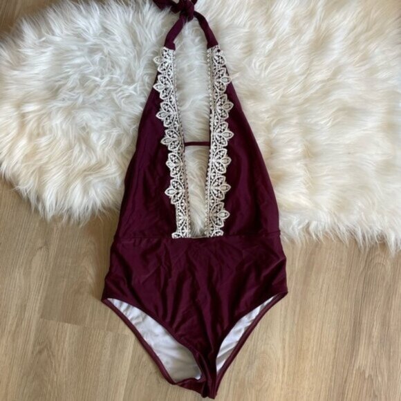 Shein Burgundy One Piece Bathing Suit - Picture 1 of 7
